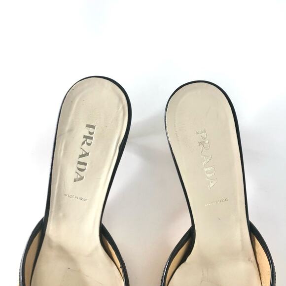 Prada Y2K Vintage Raffia Cap Toe Croc Emboss Kitten Heel Pointed Toe Mules 38.5 - Picture 5 of 13